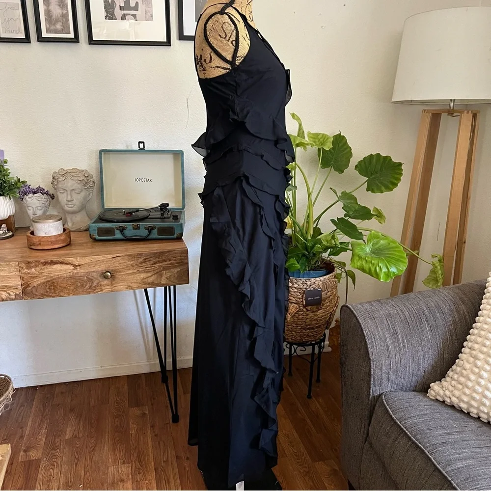 Abercrombie & Fitch Black Draped Ruffle Maxi Dress Size Small T